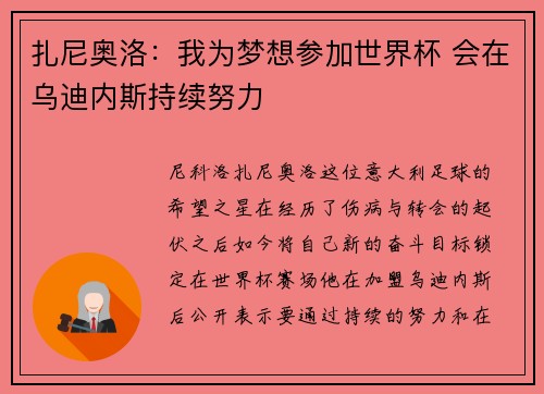 扎尼奥洛：我为梦想参加世界杯 会在乌迪内斯持续努力
